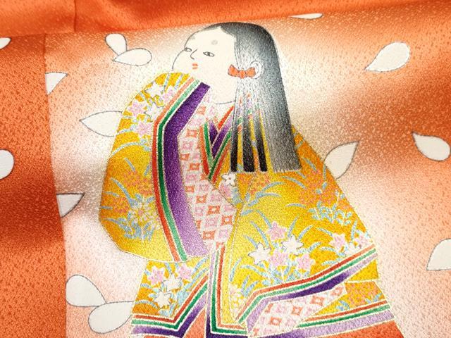 平和屋着物[]七五三　女の子　７歳　祝着　四つ身　襦袢(無双仕立て・半衿刺繍)セット　童子　枝梅　暈し染め　金彩　逸品　DABG3324ma