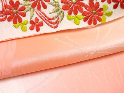 平和屋着物[]七五三　女の子　７歳　祝着　四つ身　襦袢(無双仕立て・半衿刺繍)セット　童子　枝梅　暈し染め　金彩　逸品　DABG3324ma