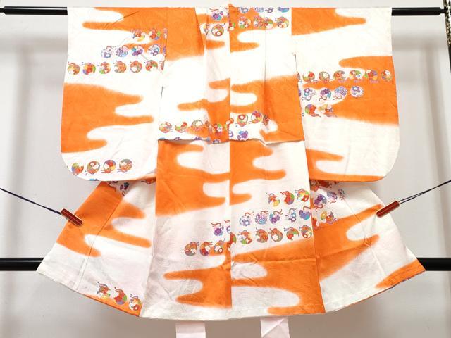 平和屋着物[]七五三　女の子　３歳　祝着　三つ身　長襦袢(袷)セット　霞花鞠文　暈し染め　金彩　逸品　DABG3326ma