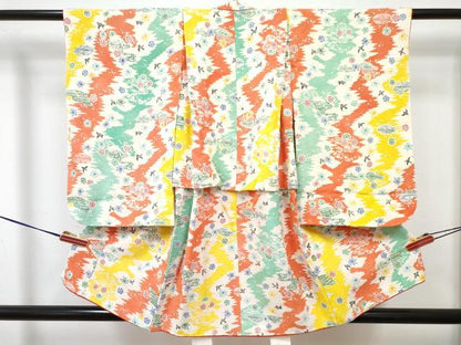 平和屋着物[]七五三　女の子　３歳　祝着　三つ身　被布セット　型染　流水花文　逸品　DABG3327ma