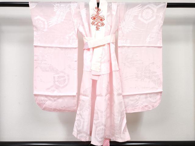 平和屋着物[]七五三　女の子　３歳　祝着　三つ身　長襦袢(単衣・半衿刺繍)セット　駒刺繍　地紙鞠花文　暈し染め　金彩　DABG3328ma