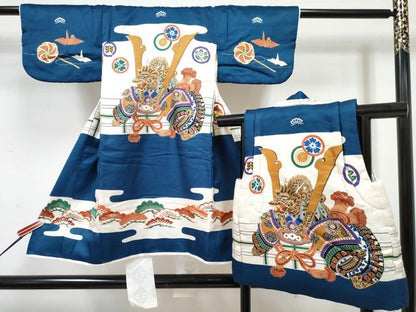 平和屋着物[]七五三　男の子　祝着・被布セット　龍　兜　松文　金彩　逸品　DABG3329ma
