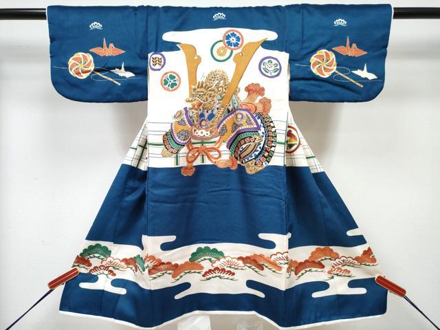 平和屋着物[]七五三　男の子　祝着・被布セット　龍　兜　松文　金彩　逸品　DABG3329ma