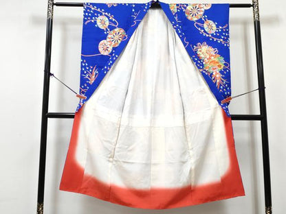 平和屋着物[]七五三　女の子　７歳　祝着　四つ身　袋帯・小物セット　檜扇源氏車花文　金彩　逸品　DABG3337ma