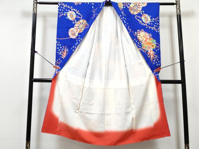 平和屋着物[]七五三　女の子　７歳　祝着　四つ身　袋帯・小物セット　檜扇源氏車花文　金彩　逸品　DABG3337ma