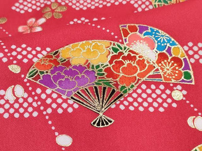 平和屋着物[]七五三　女の子　３歳　祝着　三つ身　被布セット　エ霞扇面花文　金彩　洗える着物　DABG3338ma