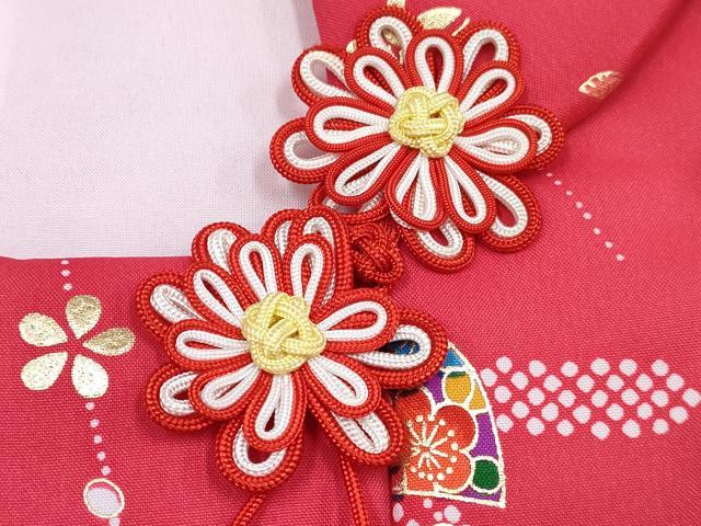 平和屋着物[]七五三　女の子　３歳　祝着　三つ身　被布セット　エ霞扇面花文　金彩　洗える着物　DABG3338ma