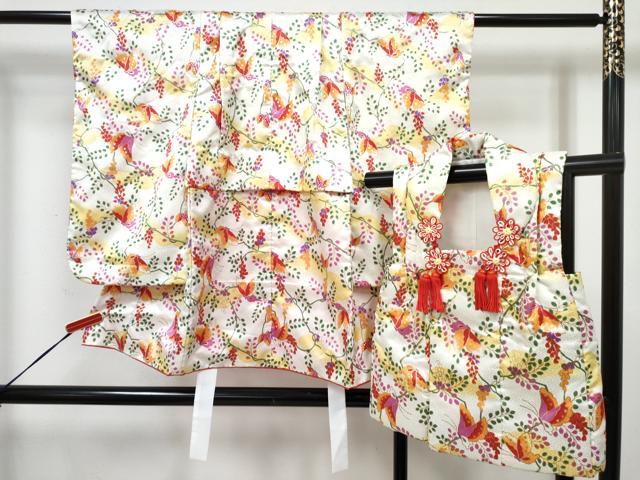 平和屋着物[]七五三　女の子　３歳　祝着　三つ身　被布セット　花蝶文　暈し染め　金彩　洗える着物　DABG3339ma
