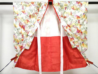 平和屋着物[]七五三　女の子　３歳　祝着　三つ身　被布セット　花蝶文　暈し染め　金彩　洗える着物　DABG3339ma