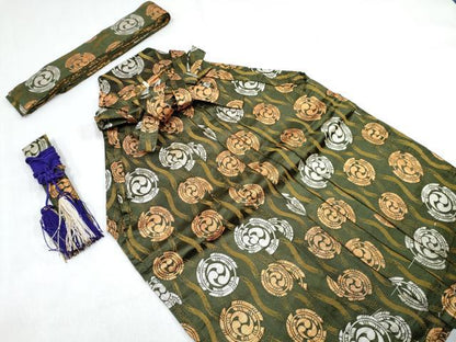 平和屋着物[]七五三　男の子　祝着・羽織・行灯袴・帯・懐剣セット　駒刺繍　葡萄色　龍　兜　笹竹文　暈し染め　金彩　DABG3366ma