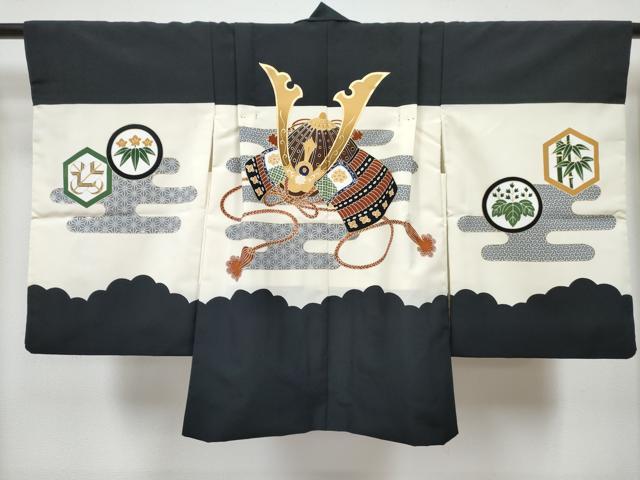 平和屋着物[]七五三　男の子　祝着・羽織・行灯袴セット　兜　笹竹亀甲丸文　金彩　DABG3368ma