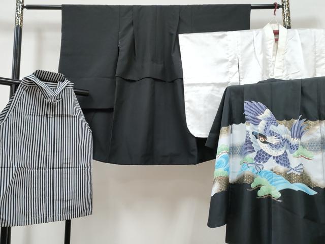 平和屋着物[]七五三　男の子　祝着・羽織・長襦袢(単衣)セット　鷹　鷲　松文　暈し染め　金彩　DABG3370ma