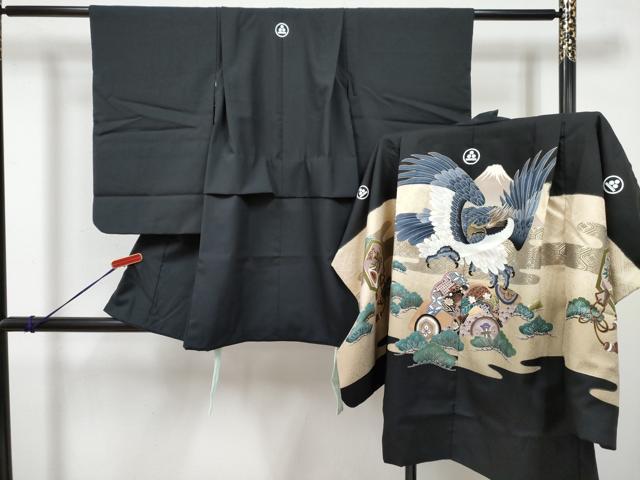平和屋着物[]七五三　男の子　祝着・羽織セット　鷹　鷲　風景松文　暈し染め　金銀彩　DABG3371ma