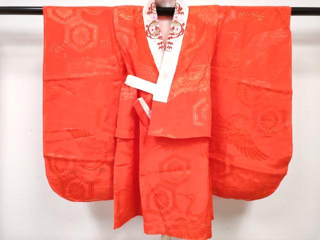 平和屋着物[]七五三　女の子　３歳　祝着　三つ身　長襦袢(無双仕立て)セット　折り鶴　扇面散　暈し染め　金銀彩　逸品　DABG3373ma