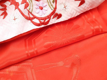 平和屋着物[]七五三　女の子　３歳　祝着　三つ身　長襦袢(無双仕立て)セット　折り鶴　扇面散　暈し染め　金銀彩　逸品　DABG3373ma