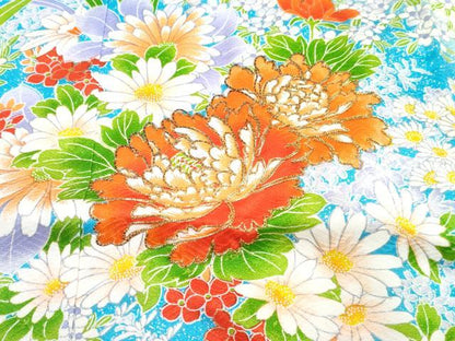 平和屋着物[]七五三　女の子　７歳　祝着　四つ身　長襦袢(無双仕立て)セット　駒刺繍　牡丹花文　暈し染め　金彩　逸品　DABG3375ma