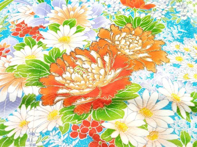 平和屋着物[]七五三　女の子　７歳　祝着　四つ身　長襦袢(無双仕立て)セット　駒刺繍　牡丹花文　暈し染め　金彩　逸品　DABG3375ma
