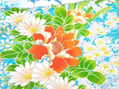 平和屋着物[]七五三　女の子　７歳　祝着　四つ身　長襦袢(無双仕立て)セット　駒刺繍　牡丹花文　暈し染め　金彩　逸品　DABG3375ma