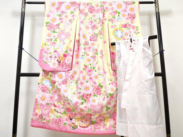 平和屋着物[]七五三　松田聖子　SEIKOMATSUDA　女の子　７歳　祝着　四つ身　襦袢セット　不思議の国のアリス　洗える着物　DABG3378ma