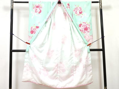 平和屋着物[]七五三　mezzo piano　メゾピアノ　女の子　７歳　祝着　四つ身　襦袢セット　薔薇　暈し染め　金彩　洗える着物　DABG3380ma