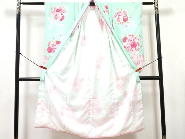 平和屋着物[]七五三　mezzo piano　メゾピアノ　女の子　７歳　祝着　四つ身　襦袢セット　薔薇　暈し染め　金彩　洗える着物　DABG3380ma