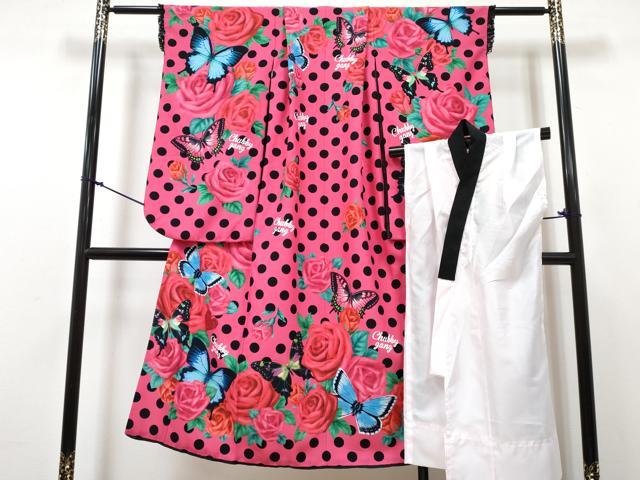 平和屋着物[]七五三　CHUBBYGANG　女の子　７歳　祝着　四つ身　襦袢(単衣)セット　花蝶文　ラインストーン　洗える着物　DABG3383ma