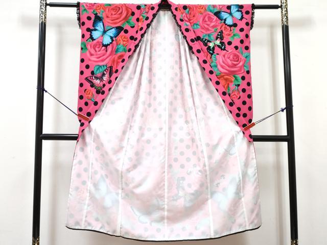 平和屋着物[]七五三　CHUBBYGANG　女の子　７歳　祝着　四つ身　襦袢(単衣)セット　花蝶文　ラインストーン　洗える着物　DABG3383ma