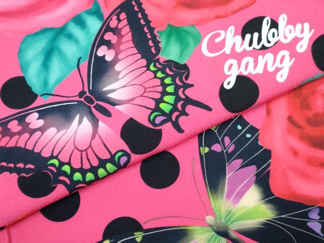 平和屋着物[]七五三　CHUBBYGANG　女の子　７歳　祝着　四つ身　襦袢(単衣)セット　花蝶文　ラインストーン　洗える着物　DABG3383ma
