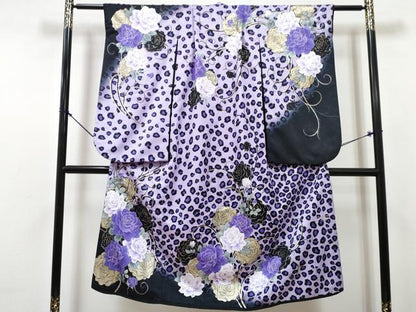 平和屋着物[]七五三　女の子　７歳　祝着　四つ身　襦袢(単衣・半衿刺繍)セット　薔薇　暈し染め　金彩　洗える着物　DABG3384ma