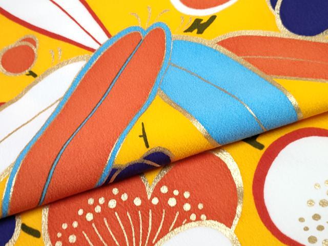 平和屋着物[]七五三　女の子　７歳　祝着　四つ身　襦袢(単衣・半衿刺繍)セット　笹竹梅文　金彩　洗える着物　DABG3386ma