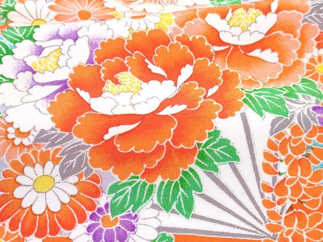 平和屋着物[]七五三　女の子　７歳　祝着　四つ身　長襦袢(単衣)セット　駒刺繍　扇面花文　DABG3389ma