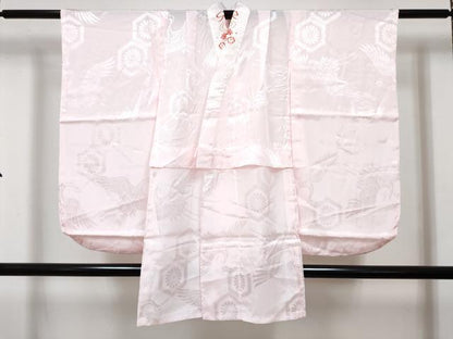 平和屋着物[]七五三　女の子　７歳　祝着　四つ身　襦袢(無双仕立て)セット　駒刺繍　舞蝶花鳥松文　暈し染め　金彩　逸品　DABG3390ma