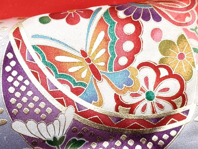 平和屋着物[]七五三　女の子　７歳　祝着　四つ身　襦袢(無双仕立て)セット　駒刺繍　舞蝶花鳥松文　暈し染め　金彩　逸品　DABG3390ma