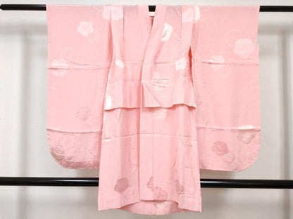 平和屋着物[]七五三　女の子　７歳　祝着　四つ身　襦袢(無双仕立て)セット　花蝶丸文　暈し染め　金彩　逸品　DABG3391ma