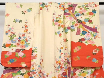 平和屋着物[]七五三　女の子　７歳　祝着　四つ身　長襦袢(単衣・半衿刺繍)セット　束ね熨斗花文　金彩　逸品　DABG3392ma