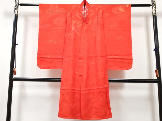 平和屋着物[]七五三　女の子　７歳　祝着　四つ身　長襦袢(単衣・半衿刺繍)セット　束ね熨斗花文　金彩　逸品　DABG3392ma