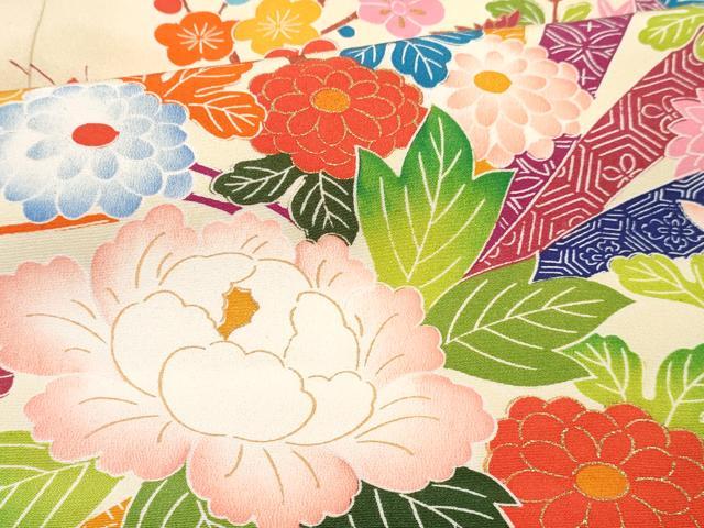 平和屋着物[]七五三　女の子　７歳　祝着　四つ身　長襦袢(単衣・半衿刺繍)セット　束ね熨斗花文　金彩　逸品　DABG3392ma