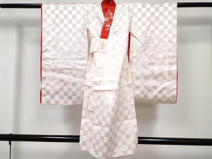 平和屋着物[]七五三　女の子　３歳　祝着　三つ身　長襦袢(袷・半衿刺繍)セット　梅　青海波　暈し染め　金彩　逸品　DABG3393ma