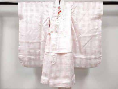 平和屋着物[]七五三　女の子　３歳　祝着　三つ身　長襦袢(袷・半衿刺繍)セット　絞り　糸車花文　金彩　逸品　DABG3394ma