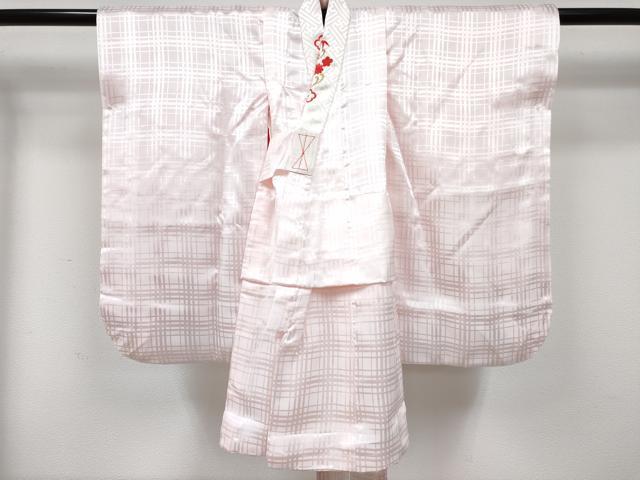 平和屋着物[]七五三　女の子　３歳　祝着　三つ身　長襦袢(袷・半衿刺繍)セット　絞り　糸車花文　金彩　逸品　DABG3394ma