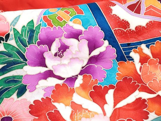 平和屋着物[]七五三　女の子　３歳　祝着　三つ身　長襦袢(袷・半衿刺繍)セット　絞り　糸車花文　金彩　逸品　DABG3394ma