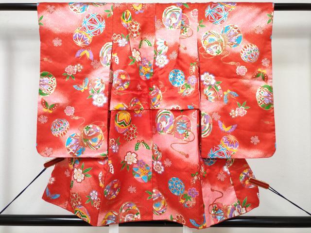 平和屋着物[]七五三　女の子　３歳　祝着　三つ身　被布セット　鼓鳳凰鞠花蝶丸　暈し染め　金彩　DABG3395ma