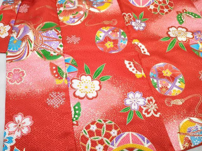 平和屋着物[]七五三　女の子　３歳　祝着　三つ身　被布セット　鼓鳳凰鞠花蝶丸　暈し染め　金彩　DABG3395ma