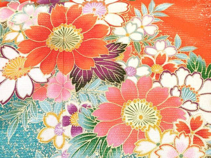 平和屋着物[]七五三　女の子　７歳　祝着　四つ身　襦袢・袋帯・帯締め・帯揚げ・しごきセット　草花文　暈し染め　金銀彩　DABG3396ma