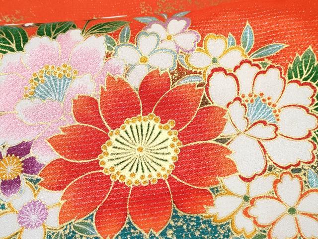 平和屋着物[]七五三　女の子　７歳　祝着　四つ身　襦袢・袋帯・帯締め・帯揚げ・しごきセット　草花文　暈し染め　金銀彩　DABG3396ma
