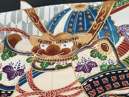 平和屋着物[]七五三　男の子　祝着・羽織・襦袢セット　駒刺繍　唐獅子　兜　飛鶴亀甲松文　金彩　DABG3398ma