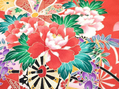 平和屋着物[]七五三　女の子　７歳　祝着　四つ身　襦袢(単衣・半衿刺繍)・袋帯セット　鞠花車文　金彩　DABG3399ma