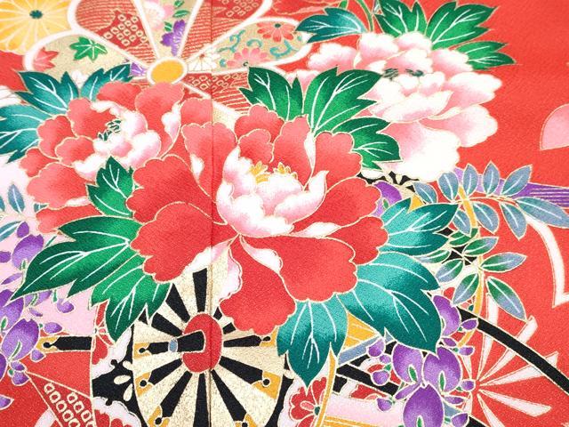 平和屋着物[]七五三　女の子　７歳　祝着　四つ身　襦袢(単衣・半衿刺繍)・袋帯セット　鞠花車文　金彩　DABG3399ma