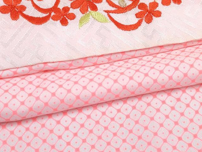 平和屋着物[]七五三　女の子　７歳　祝着　四つ身　襦袢(単衣・半衿刺繍)・袋帯セット　鞠花車文　金彩　DABG3399ma