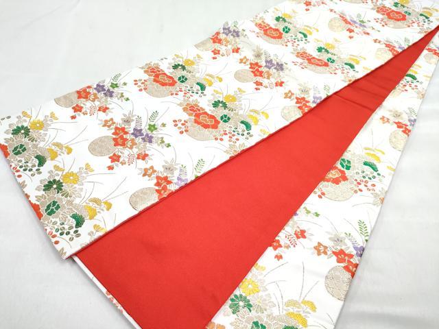 平和屋着物[]七五三　女の子　７歳　祝着　四つ身　襦袢(単衣・半衿刺繍)・袋帯セット　鞠花車文　金彩　DABG3399ma